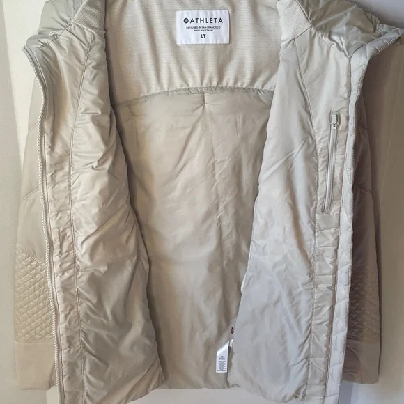 Athleta Women's Light Beige Quilted Puffer Jacket Primaloft - Picture 7 of 11
